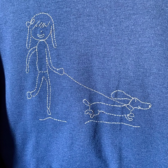 DACHSHUND people! Handcrafted girl walking doxie on sweatshirt, hand stitched - Picture 2 of 16